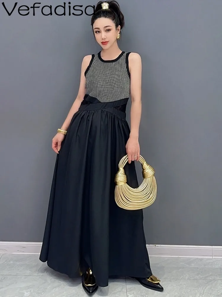 

Vefadisa 2023 Summer New Korean Sleeveless Slim Fit Colorful Style Long Dress Women Fashionable Ankle Length Dress ZXF203B