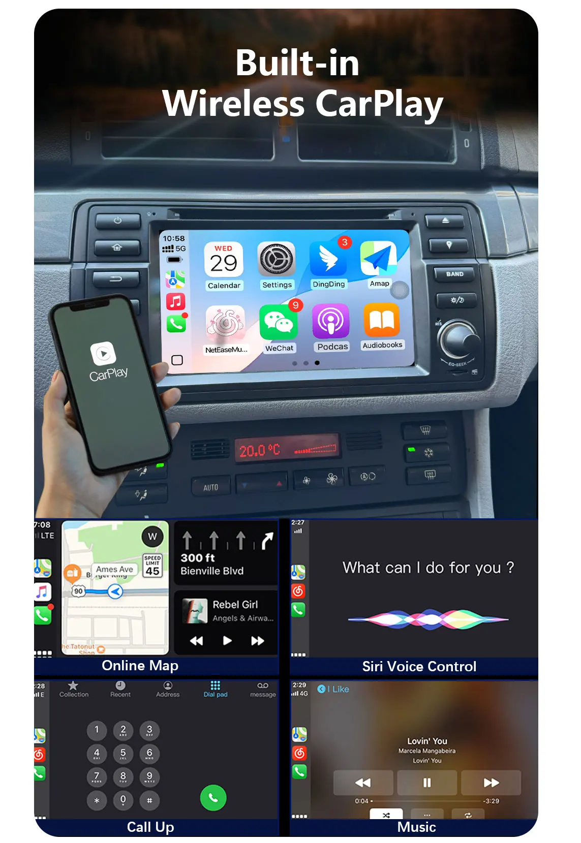 Фото Автомагнитола CHSTEK с беспроводным CarPlay и Android 13 для BMW 3 серии E46 M3 316i 318i 1998-2007, Rover 75, Bluetooth, GPS, 4G, WIFI, головное устройство №3