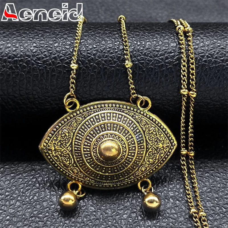 

Vintage Ethnic Retro Evil Eye Amulet Necklace For Women Alloy Pendant Stainless Steel Chain Choker Tassel Necklaces Jewelry Gift