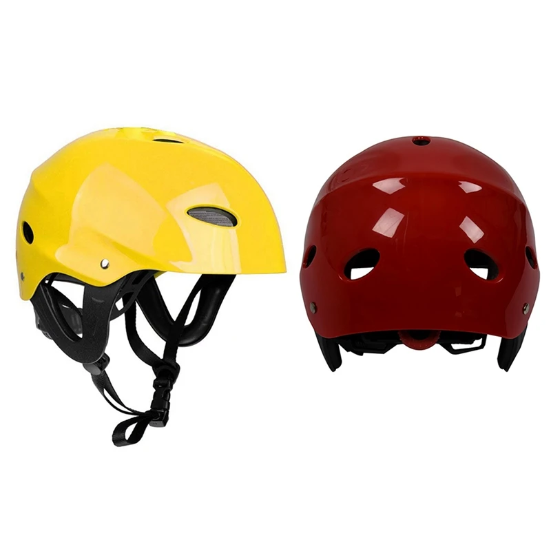 

2Pcs Safety Protector Helmet 11 Breathing Holes For Water Sports Kayak Canoe Surf Paddleboard - Red & Yellow