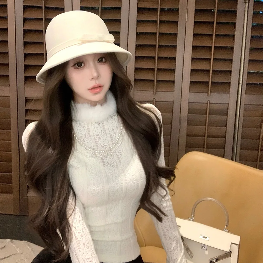 Французский кружевной плюшевый трикотаж для женщин 2024 осень и зима новинка