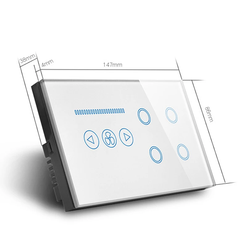 Умная панель из хрустального стекла 147*86 мм Wi-Fi 4 клавиши и вентилятор диммер