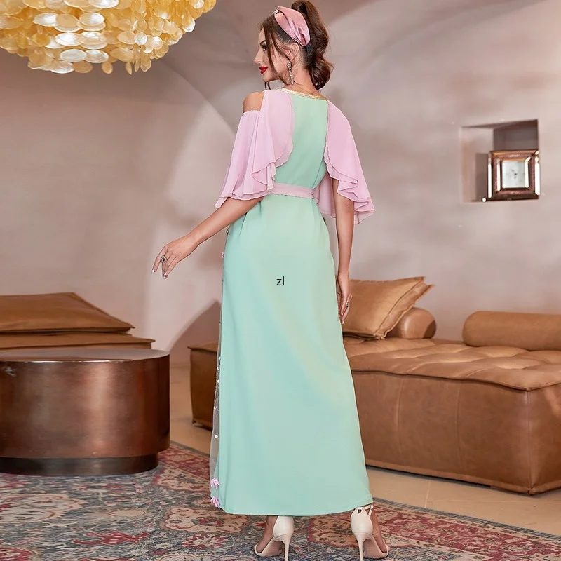 2022 Ramadan Kaftan Dubai Abaya Muslim Women Dress Caftan Marocain Evening Gown Islamic Clothing Robe Musulmane Djellaba Femme
