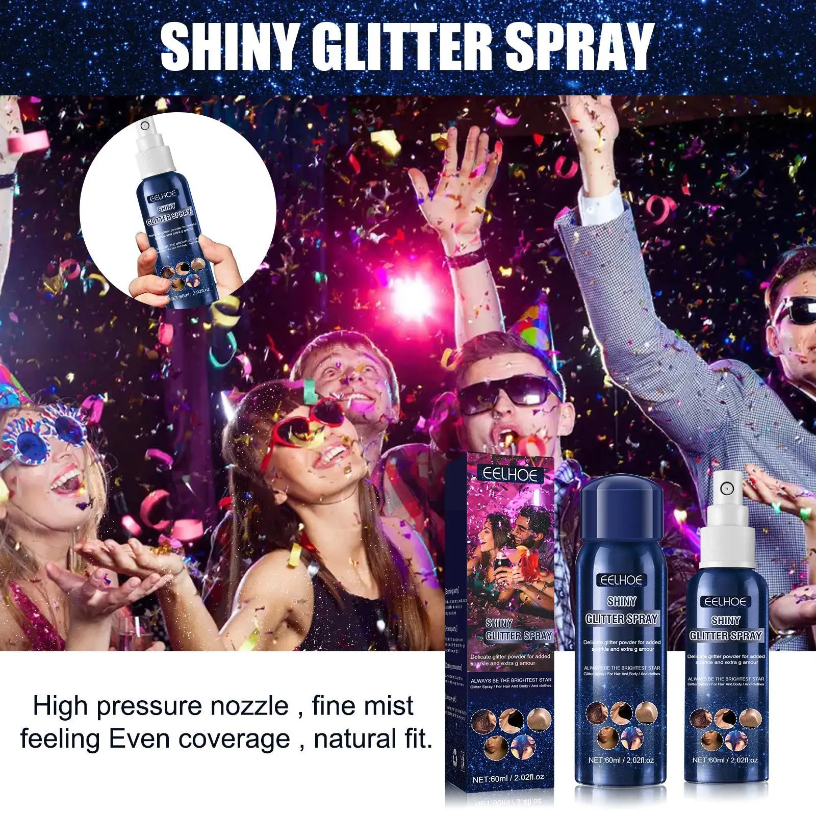 

Glitter Spray Hair Body Highlighter Powder 60ml Glitter Club Starry Makeup Party Night Cosmetics Spray Spray Rhinestone Fes I6N2
