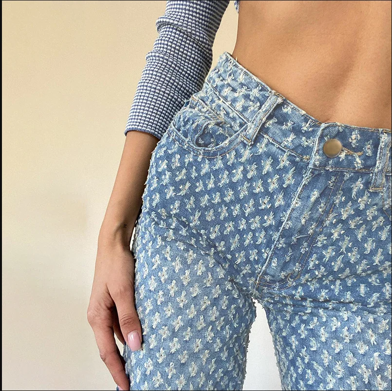

Personalized Wash Pattern Jeans Autumn New Slim Slimming Ladies Casual Pants Streetwear Women