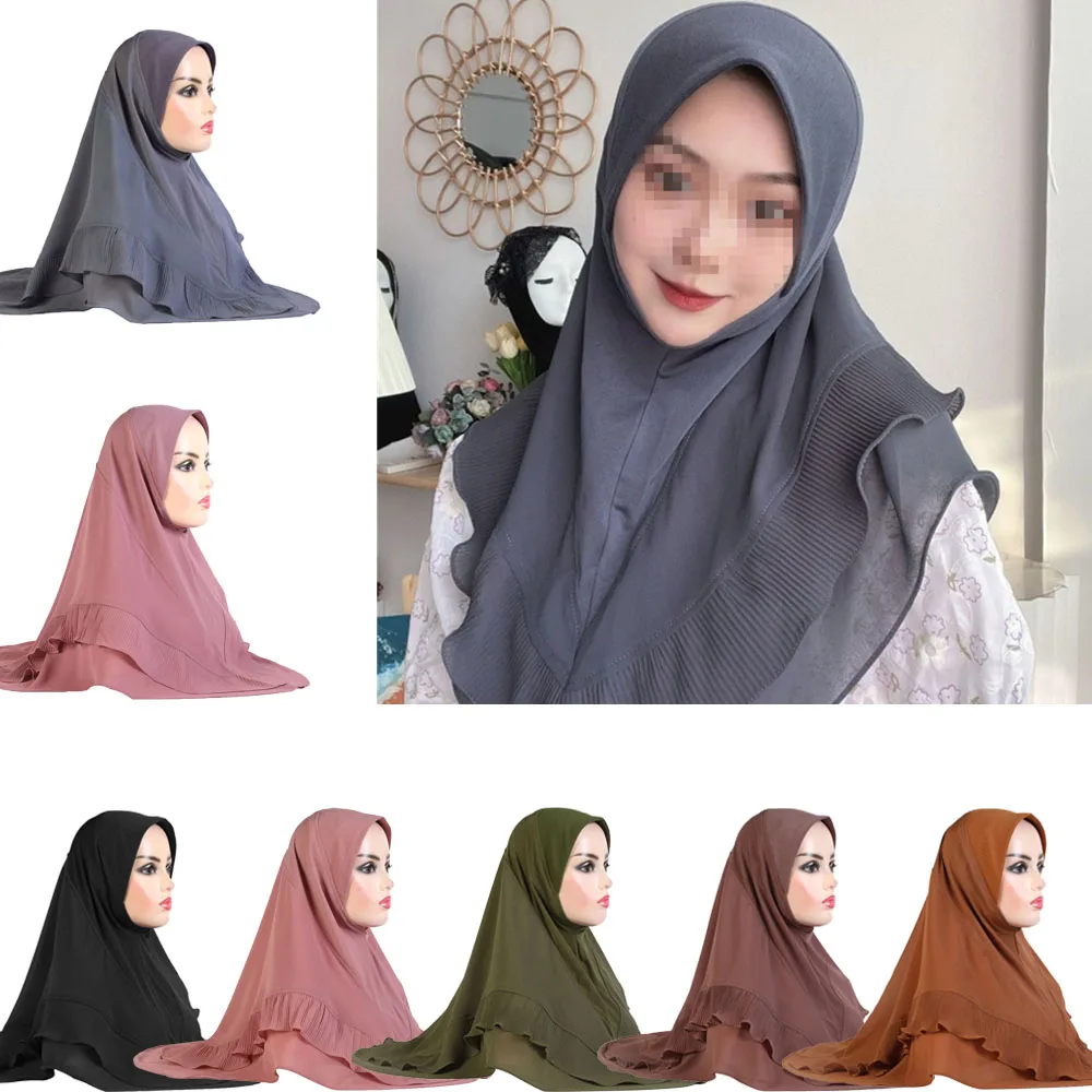 

High Quality Chiffon Medium Size Crinkled Muslim Amira Hijab Pull On Islam Scarf Head Wrap Pray Scarves Women Instant Headscarf