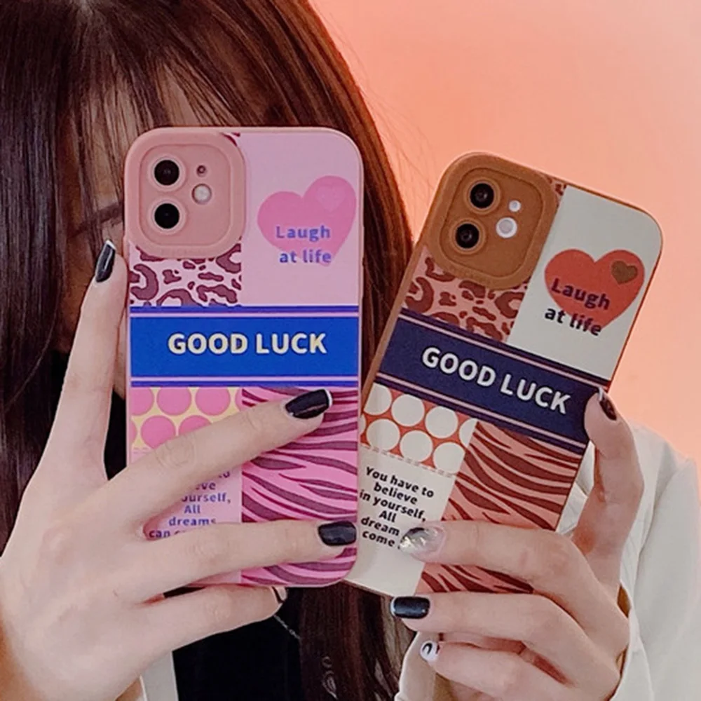 

Korea Lucky Case for iPhone 12 Case iphone 11 13 Pro Max XR X XS 8 7 Plus Mini SE 6S Cute Cover Love Heart Leopard print Funda