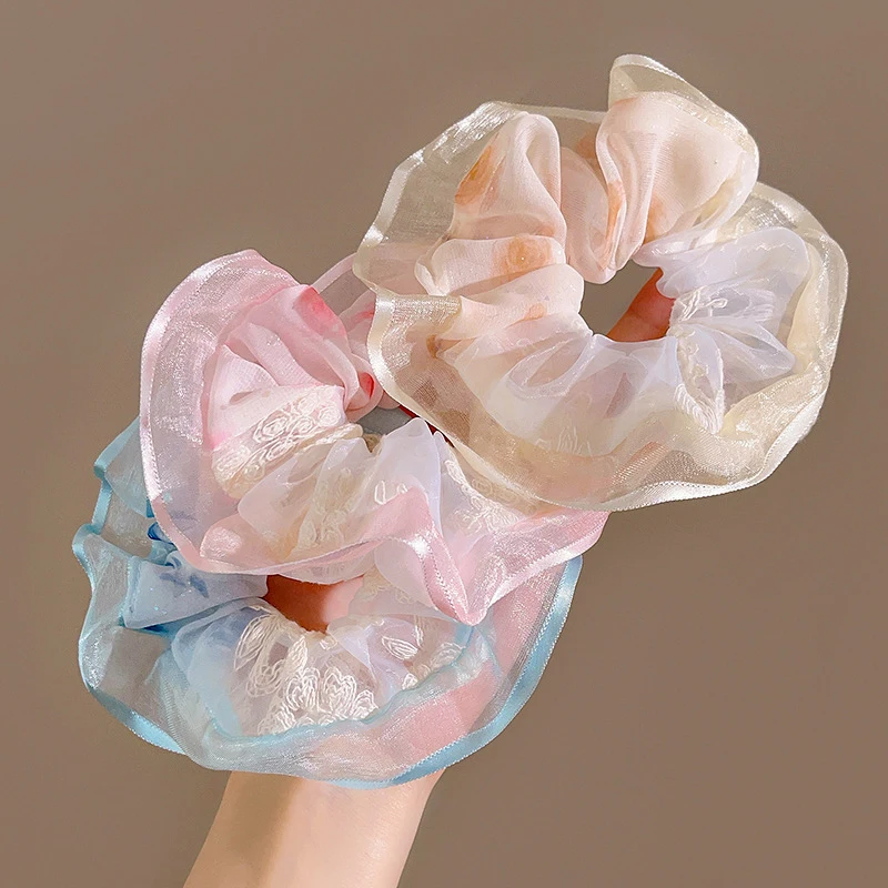 Элегантные широкие резинки для волос с кружевным краем и принтом женщин девочек