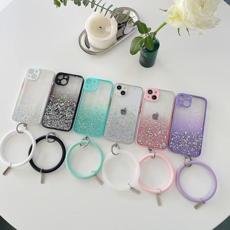 Чехол для Samsung Galaxy A72/A52/A42/A32, Прозрачный блестящий браслет с милыми блестками с градиентом, A22/A12, A324G