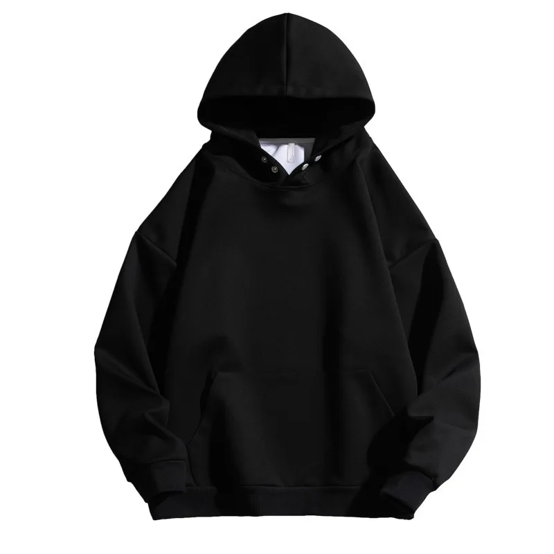 Spring and autumn men's sweater with shoulder down single breasted baby velvet 500g heavy weight plush hooded sweater for