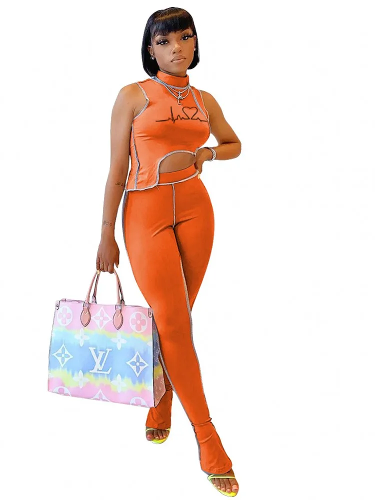 

Tracksuit Summer Women Outfits Two-piece Set Print Irregular Thin Sports Tank And Pants Suits Lady Street Fashion Matching Sets