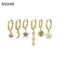 enshir gold color 6 piece earrings set for women moon star pearl zircon hoop earrings jewelry