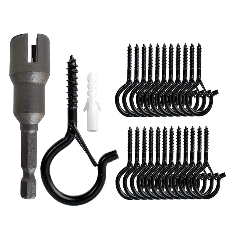 

25Pcs Q-Hanger Outdoor Light Hooks Christmas Lights Hanger With Safety Buckle Screw Hooks For Hanging String Lights