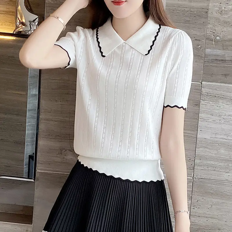 

Женская летняя футболка с отложным воротником, повседневные универсальные тонкие топы из вискозы, Офисная Женская футболка для работы, обл...