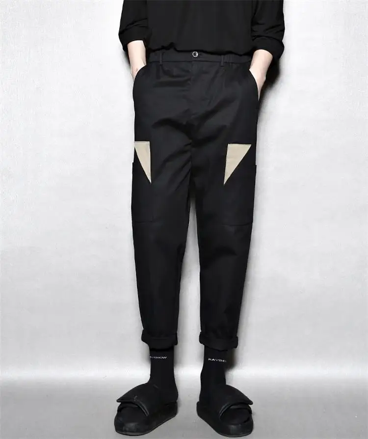 

Men's Slim Pants Original Design Fashion Personalized Contrast Color Patch Large Pocket Overalls Loose Tapered Casual Pants