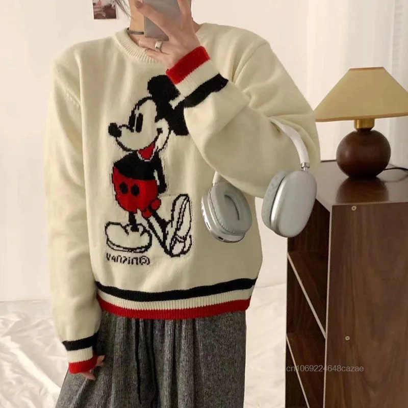 Серый пуловер с Микки Диснеем женский ранний осенний новый вязаный свитер