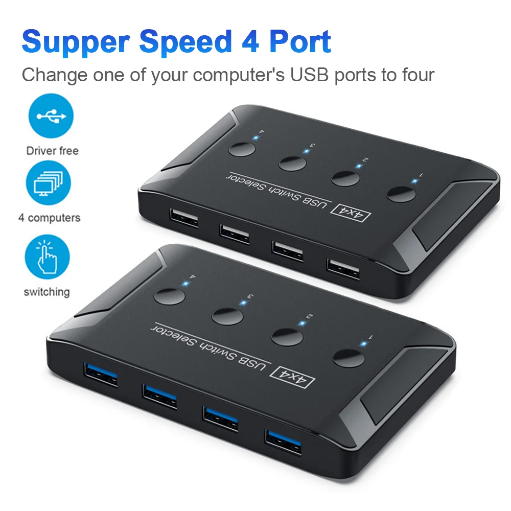 

4 In 4 Out USB KVM Switch USB3.0/USB2.0 Switcher 4 Ports Computers Sharer For Windows 10 PC Keyboard Mouse Printer U Disk