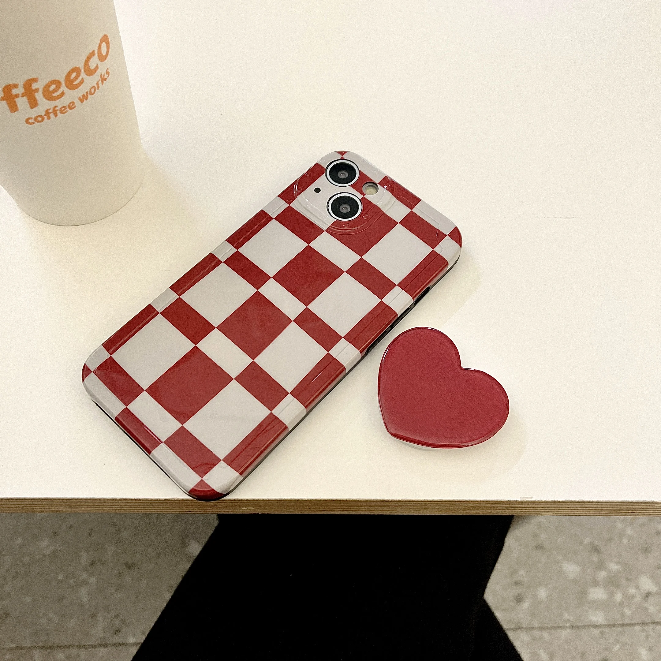 

Red and white chessboard with heart bracket Phone Cases For iPhone 13 12 11 Pro Max Mini XR XS MAX Back Cover