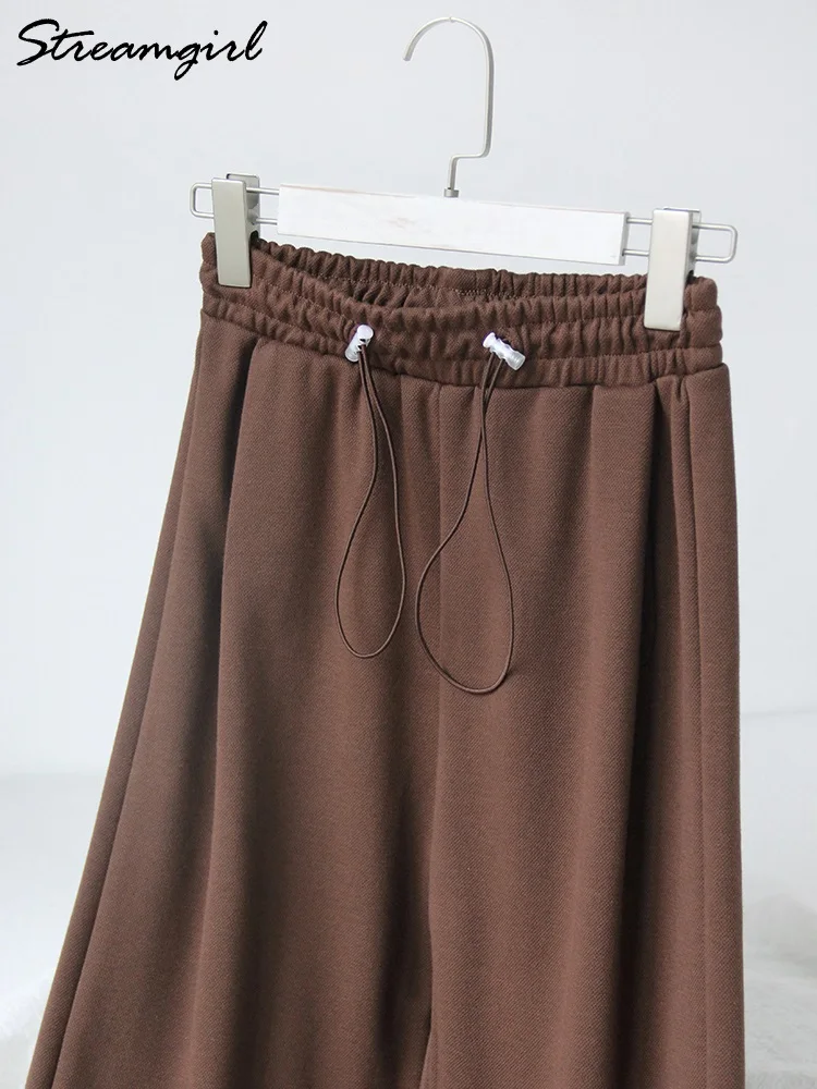 

High Waist Oversized Sweatpants Women Coffee Loose Straight Trousers For Women Oversize Wide Leg Pants Elastic Waist Sweatpants