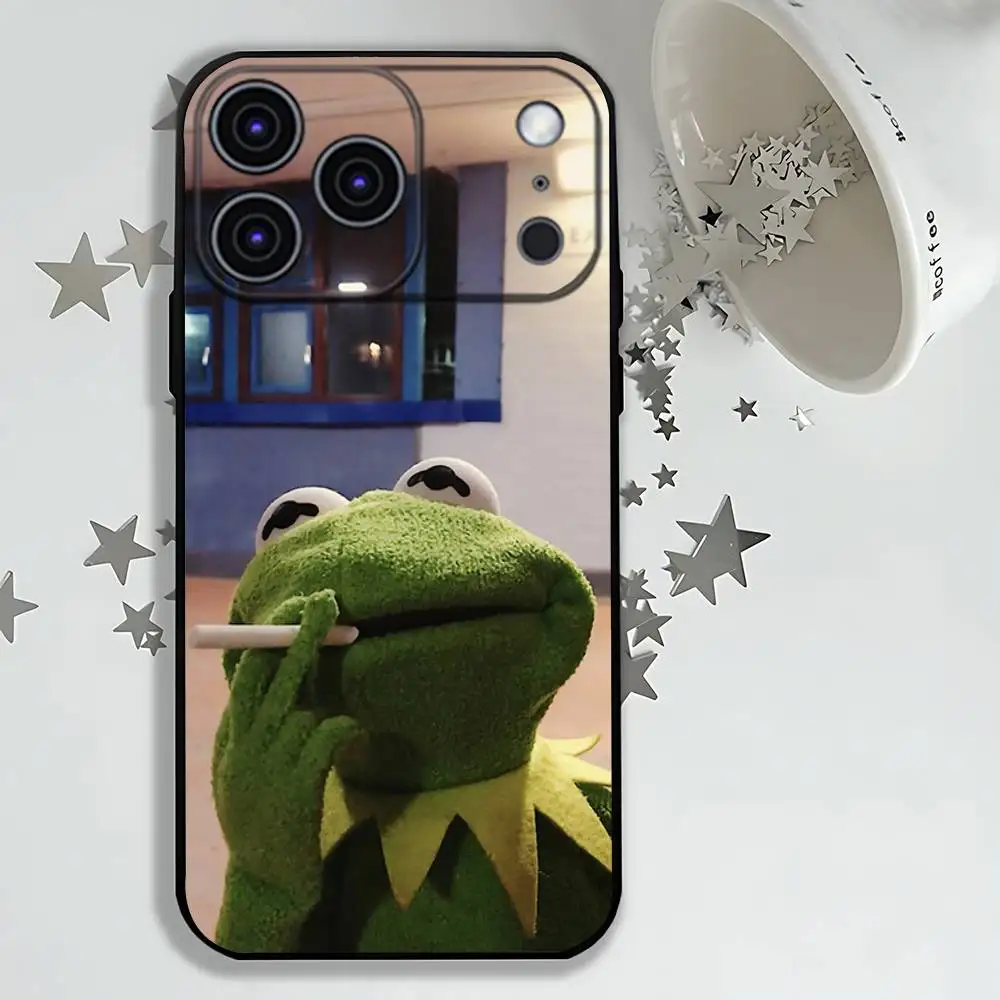 Фото Черный мягкий чехол K-Kermit the frog для iPhone 17, 13, 14, 15, 11, 16, 12 Pro Max Pro Max Plus E Air Mini, чехол для телефона №2
