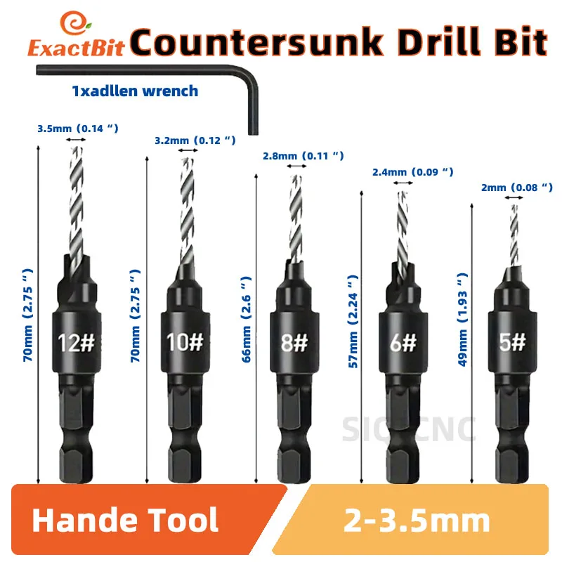 ExactBit 5 шт. деревообрабатывающая дрель с потайной головкой и снятие фаски цельная