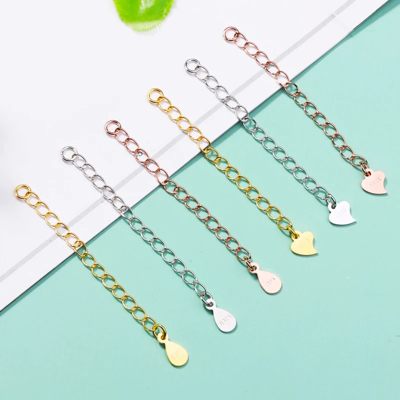 

2pcs 925 sterling silver Color 3 colors 45mm tail chain diy bracelet necklace accessories chain wholesale