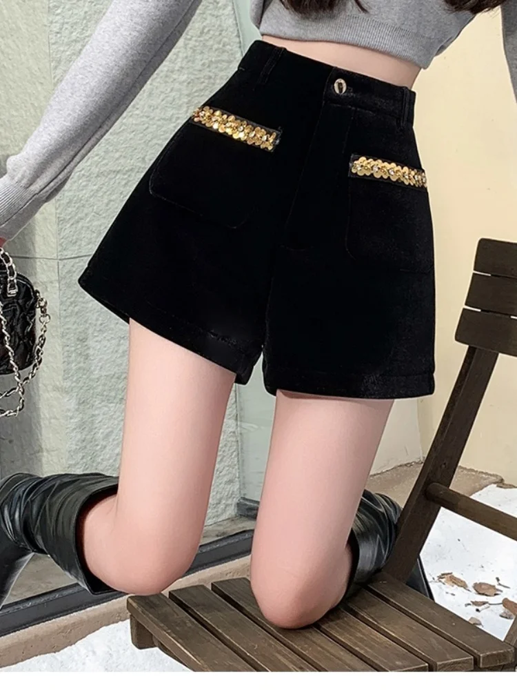 SMTHMA новые осенне-зимние бархатные шорты премиум-класса черные широкие брюки