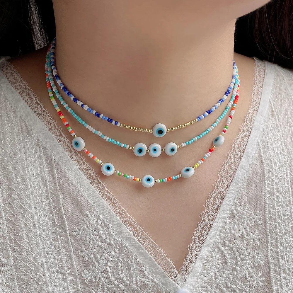

Eye Charm Beaded Necklace Summer Hot Girl Color Multi-layer Necklaces Wholesale