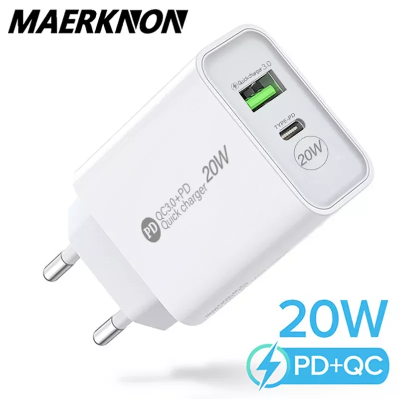 

Maerknon PD 20W USB Charger Quick Charge QC 3.0 Fast Phone Wall Charger Adapter For iPhone 13 12 Pro iPad Huawei Xiaomi Samsung