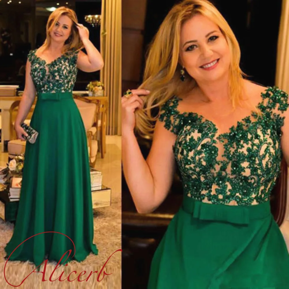 

2022 Alicerb Elegant Dark Green Lace Mother Of The Bride Dresses Floor Length Wedding Party Women Formal Evening Prom Gowns