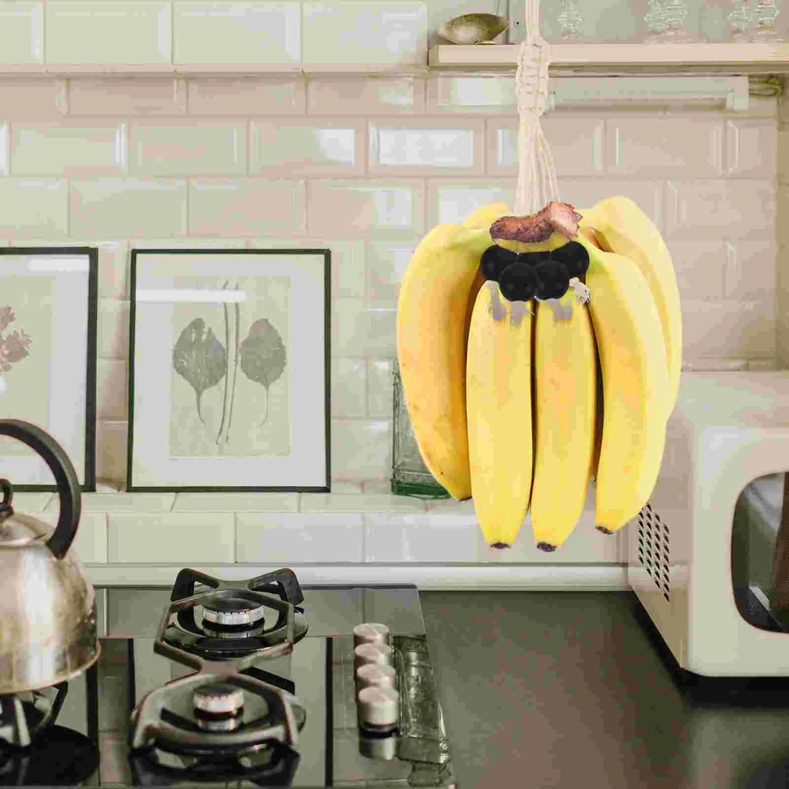 

2pcs With Wooden Bead Under Cabinet Handwoven Banana Hanging Rope Banana Hanging Stand Banana Rack Banana Hanger