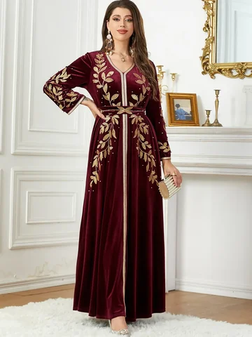 Осеннее арабское длинное платье Caftan для женщин, зимние мусульманские Вечерние платья с золотой вышивкой, марокканский кафтан, Дубай, Турецкая абайя