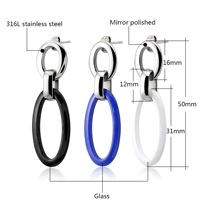 Элегантные серьги черные белые синие большие эллиптические винтажные свадебные