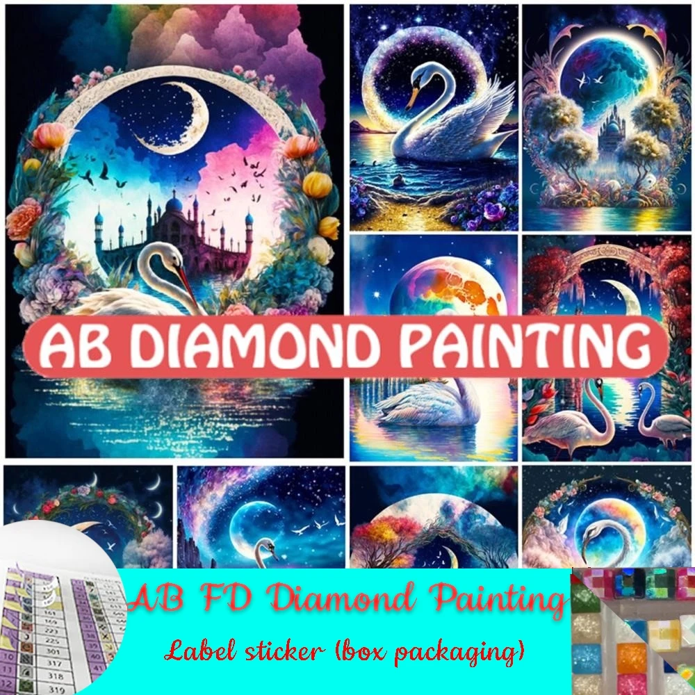 DIY Алмазная вышивка Лебедь Животное Мозаика Приморская Луна AB FD картина Цветок