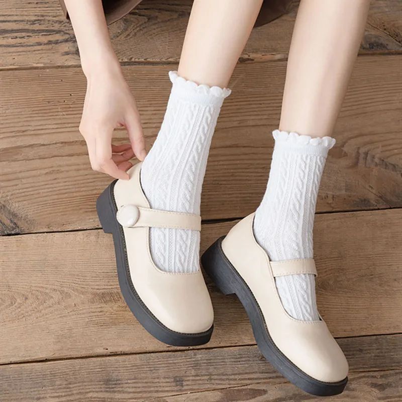 Yasuk All Season Women's Fashion Lovely Cute Kawaii Soft Solid All-Match Casual Simple Comfortable Cotton Socks 6Pcs Retro Lolit