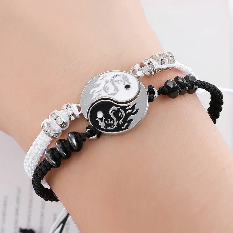 

New Dragon Totem Tai Chi Couple Bracelets Gossip Yin and Yang Good Friends Woven Bracelet Charms Jewelry