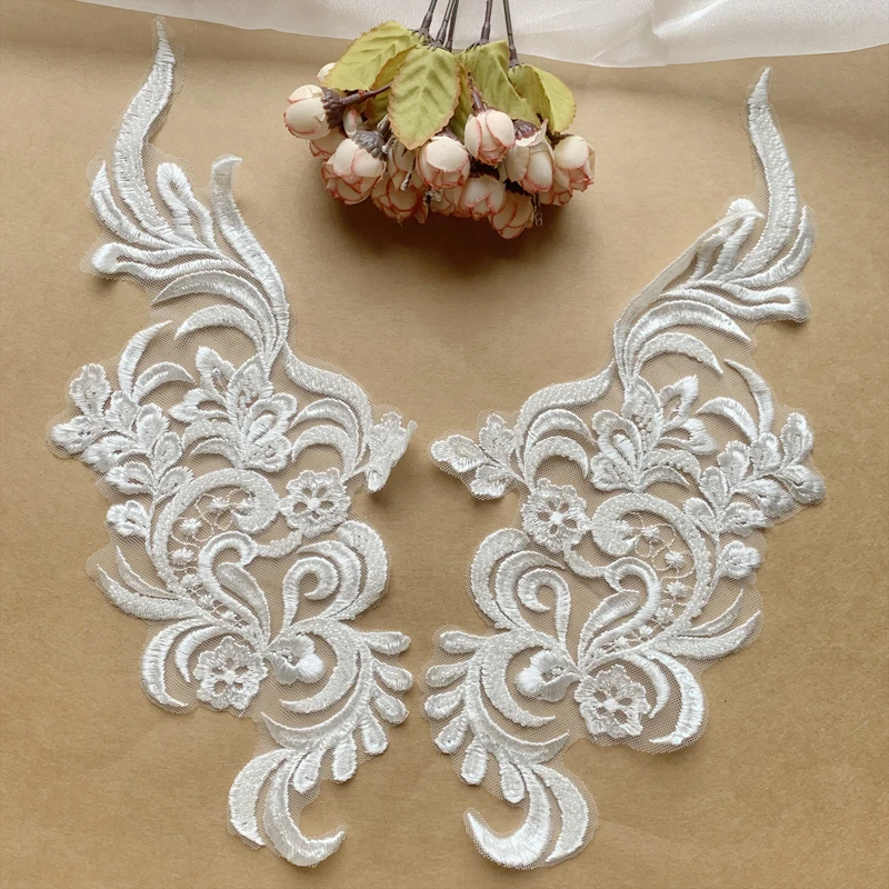 Аппликация с 3D бисером и белыми кружевными цветами для невесты свадебное платье