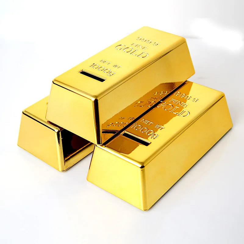 

Hot Sale 1pc Creative ABS Plastic Piggy Bank Gold Bullion Brick Coin Case Saving Money Box for Kids Children Birthday Gifts