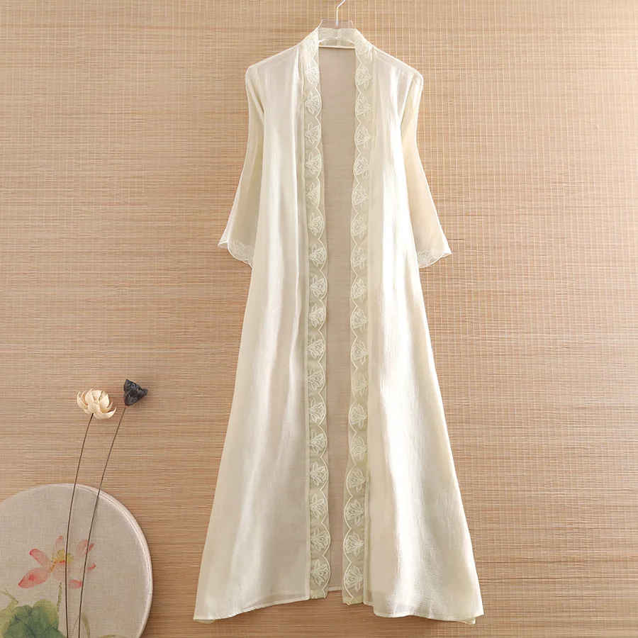 

High-end Women Trench Coat Embroidery Overcoat Fashion Thin Cardigan Light Elegant Lady Windbreaker Outwear Female S-XXL