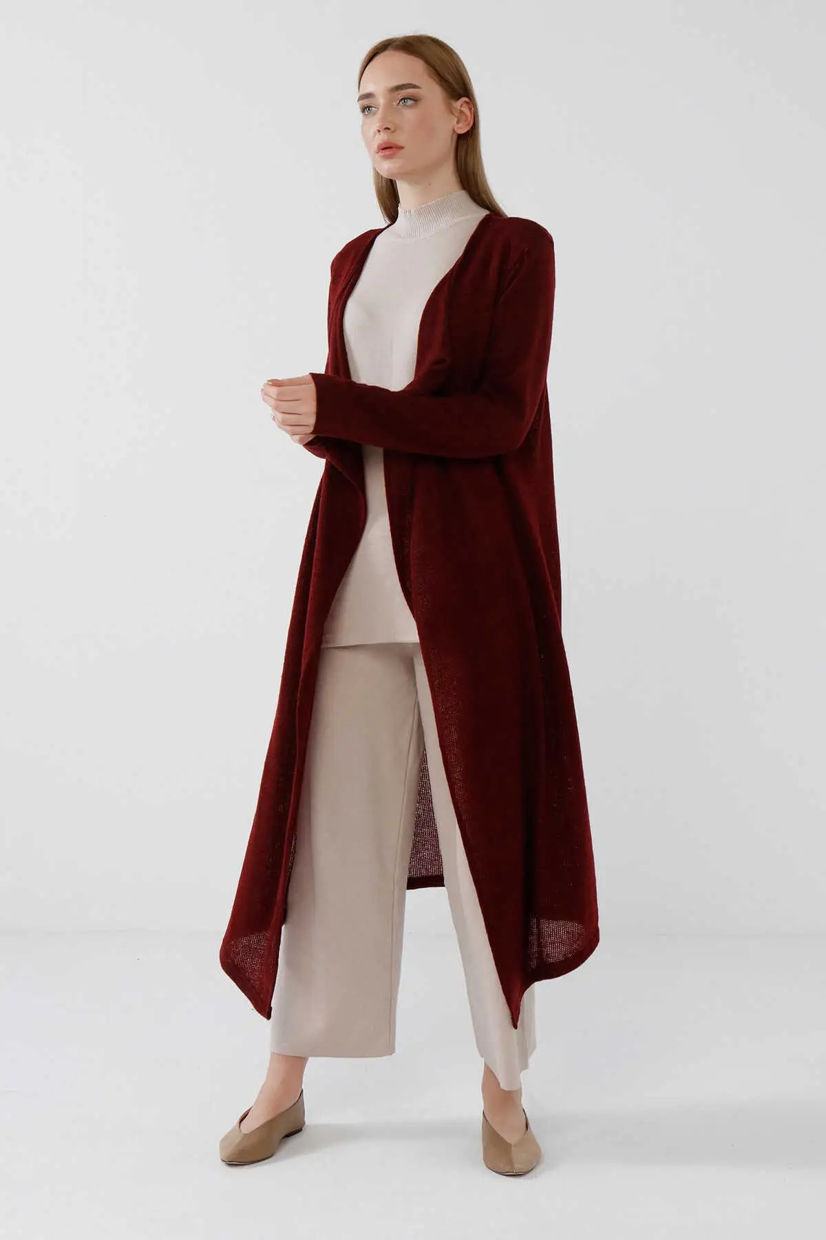 

Women's Cardigan sportswear 3319 Claret Red Casual Knitted Quality Fashion Cardigan Sweaters Loose Sweater Sweater Jumper