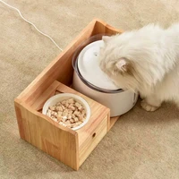 non slip ceramic cat feeder pet dining table with drawer neck protect wooden elevated cat food bowl placeable cat water fountain