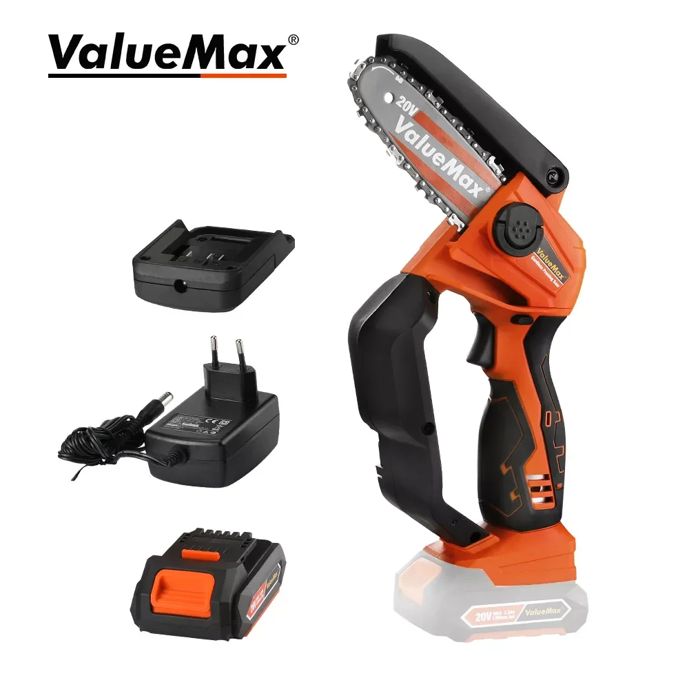 ValueMax 20V Electric Pruning Chainsaw Rechargeable Mini Chain Saw For Home Garden Woodworking Tools With Lithium Ion Batteries