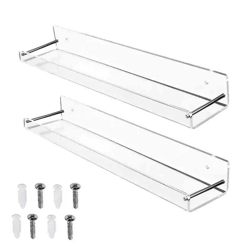 

Wall Mount Clear Acrylic Floating Shelf Shelves Bath Living Room Kitchen L Shape Displaying Rack Organizer Shelving Screw Free