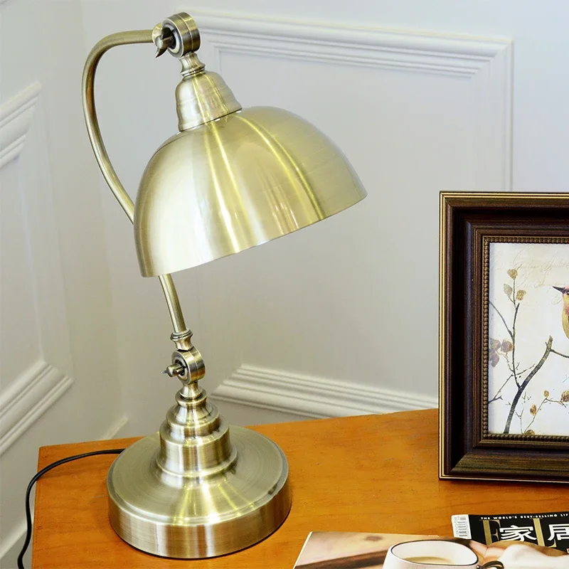American rural antique desk lamp study bedroom bedside modern all-copper LED reading retro free shipping