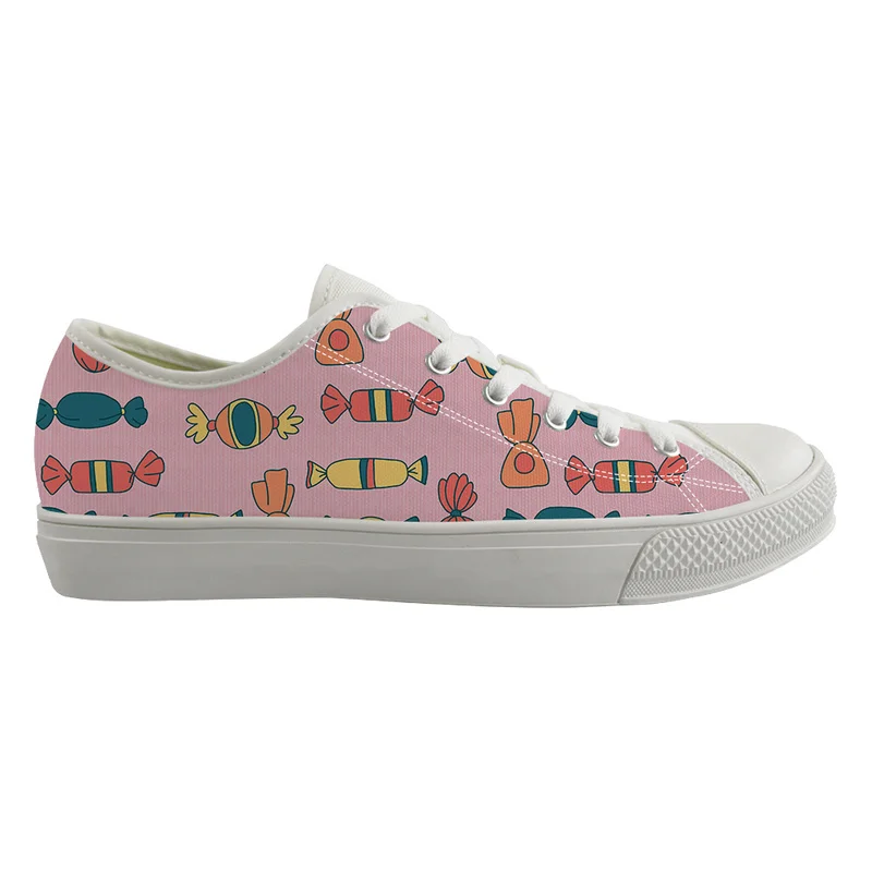

Women Canvas Shoes Casual Flats Cartoon Candy Cake Design Lace-up Fashion Ladies Spring/Autumn Shoes Designer White Sneakers