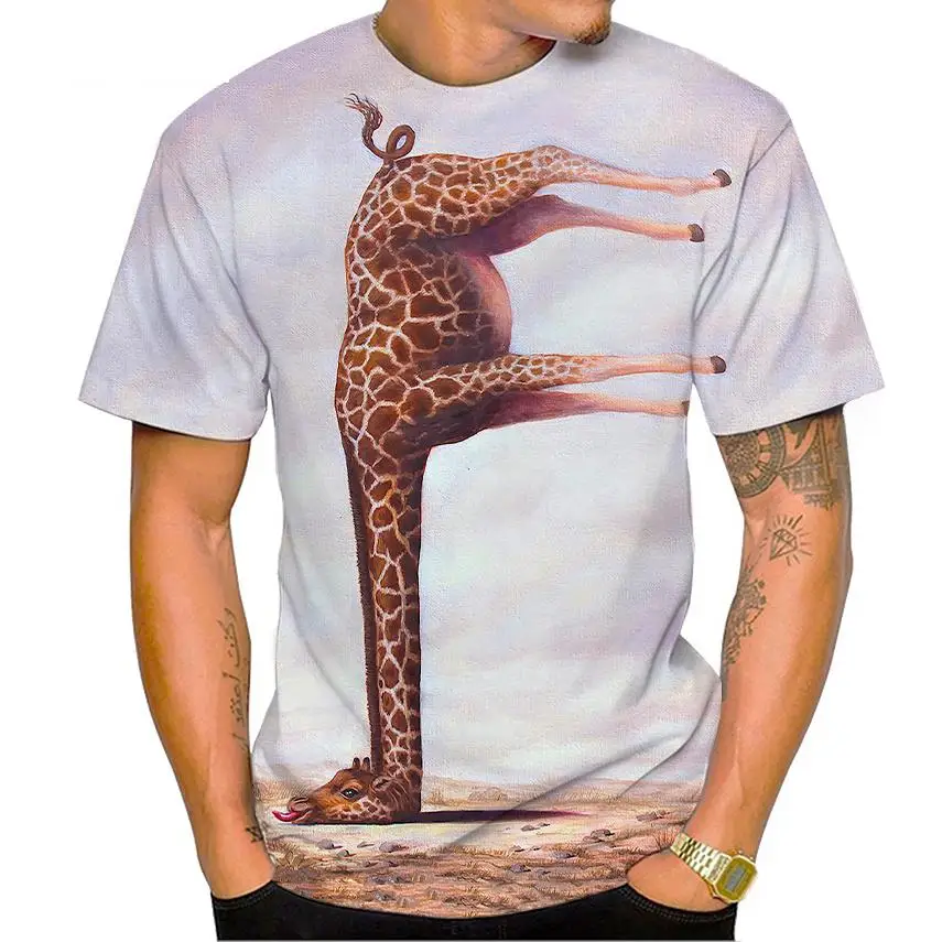 

New Summer Fashion Cute Animal Giraffe 3d Printing T-shirt Children's Men's And Women's Top Breathable Light Sports Fabric