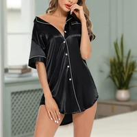 womens satin pajamas short sleeve sexy shirt nightdress button down sleepwear silk team home wear wholesale women clothes