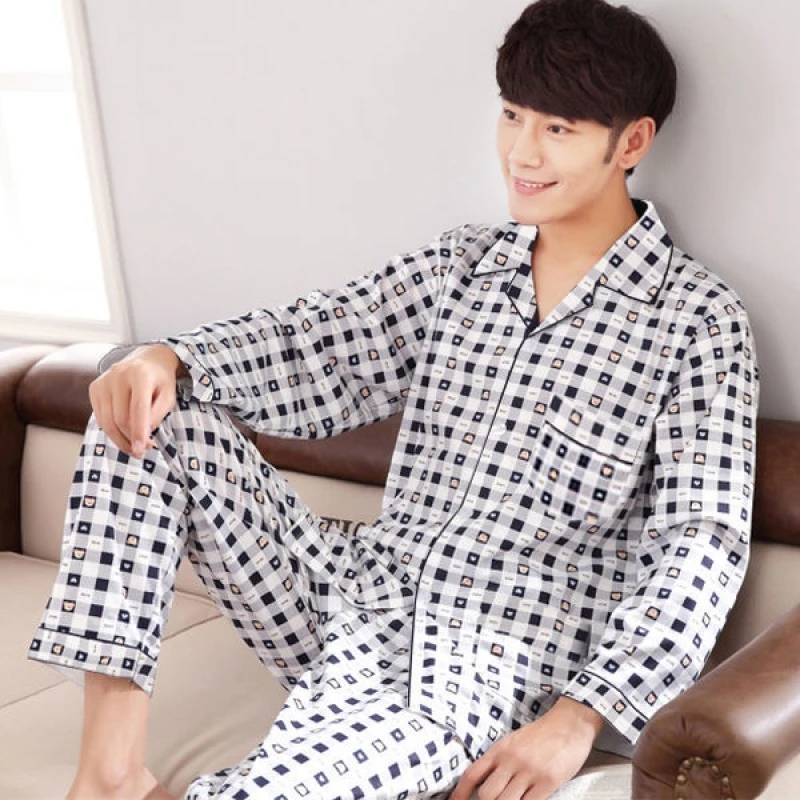 Spring and Autumn Long-sleeved Pajamas Men's Autumn Suits Summer Men's Thin Cardigan Large Size Home Wear Lounge Sets