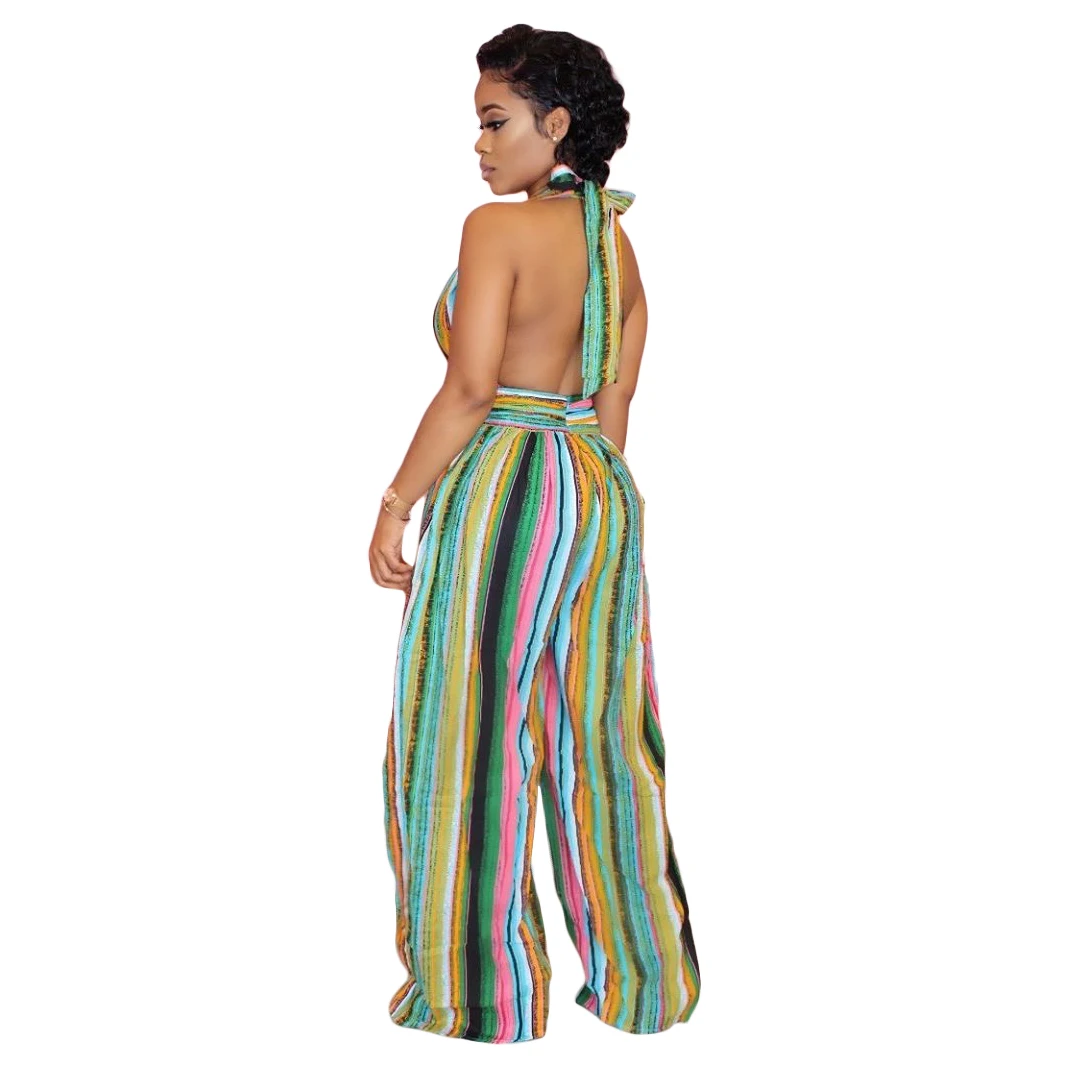 Женский комбинезон без рукавов Элегантный слитный в полоску с лямкой на шее