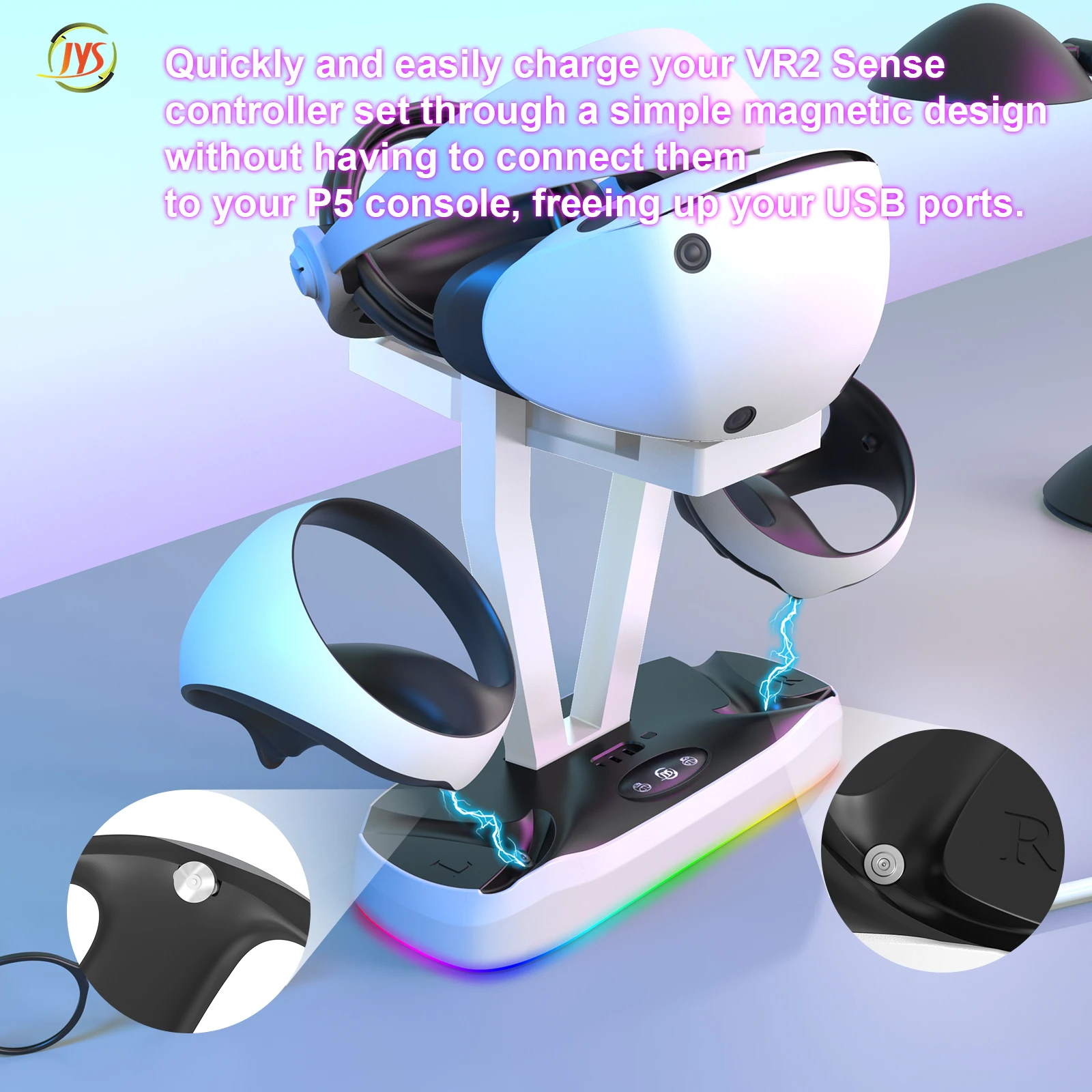 

For PS VR2 Dual Controller Magnetic Charging Dock With RGB Light for PS5 VR2 Glasses Console Storage Stand VR Handle Charge Base